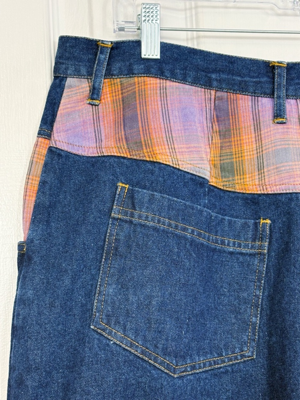 Vintage Sudden Impact Blue Denim Plaid Print Patchwork Jean Skirt 20 - Picture 11 of 16